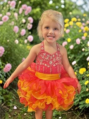 Girls hot pink and light orange Cupcake Pageant Dress. 3t-4t